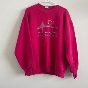Vintage 80s 90s Crazy Shirt Sweater Size XL Hot Pink San Francisco Crew Neck